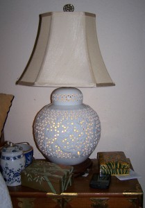 The lamp - rewired and with new shade and finial